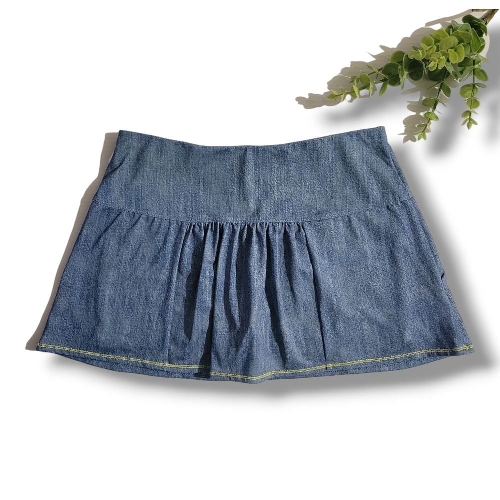 LUCKY IN LOVE Denim Print Skirt XS Tennis Gym Run Skort Golf Pickleball Skort